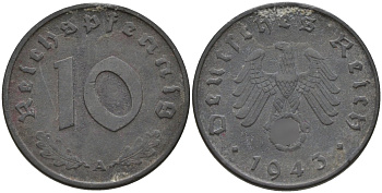 Германия 10 рейхспфеннигов 1943 A KM 101, J.371 цинк 4151-219