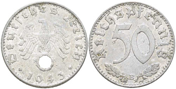 ГЕРМАНИЯ 50 РЕЙХСПФЕННИГОВ 1943 B KM 96, J.372 алюминий 3856-432