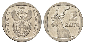 ЮАР 2 ранда 2007 KM 296 медь плакированная никелем aUNC 4628-151