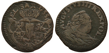 Польша 3 сольди (1 грош) 1755 Август III (1733-1763), вес 3,32 гр. KM 147.2 (С2а) медь 1516-1315
