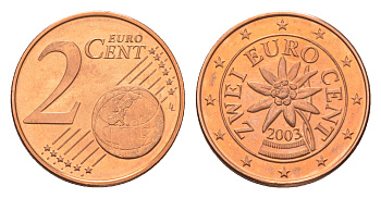 Австрия 2 евроцента 2003 из ролла KM 3083 сталь плакированная медью  UNC  M64-18