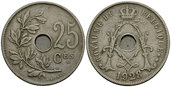 Бельгия 25 сантимов 1928 Belgique KM 68 медно-никель 4165-542