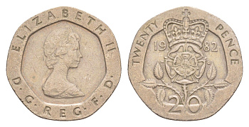 Великобритания 20 пенсов 1982 Елизавета II (1952-2022) KM 931, Spink 4230 (G1) медно-никель 4639-834