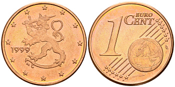 Финляндия 1 евроцент 1999  KM 98 сталь плакированная медью  UNC  4189-156