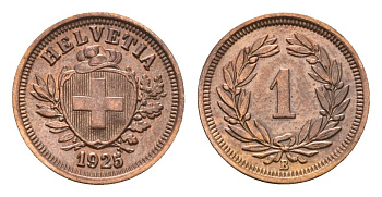 Швейцария 1 раппен 1925 B KM 3.2 бронза 46-2361