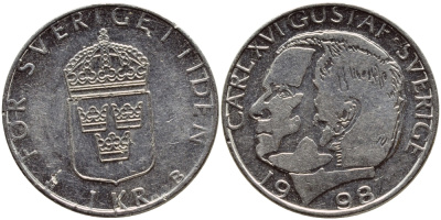 Швеция 1 крона 1998 Карл XVI Густав (1973- ) KM 852a медно-никель 4610-846