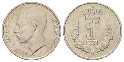 Люксембург 5 франков 1971 KM 56 медно-никель aUNC 4628-1033
