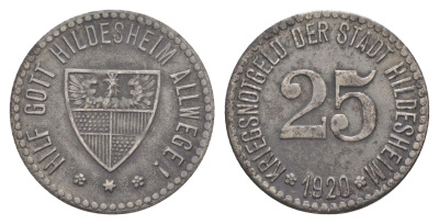 Хильдесхайм 25 пфеннигов 1920 Funck 212.6, Men05 11588.15, Men18 14500.15 железо 4582-625