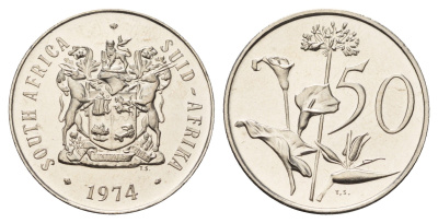 ЮАР 50 центов 1974 Зантедеския Эллиота (калла), герб KM 87 никель PROOF 4622-1111
