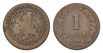 Нидерланды 1 цент 1878 Виллем III (1849-1890) KM 107 бронза 4611-1141