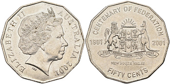 Австралия 50 центов 2001 серия 100 лет федерации, Новый Южный Уэльс KM 551 медно-никель 4578-232