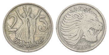 Эфиопия 25 сантимов 1977 KM 46 медно-никель 75-1169