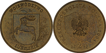 Польша 2 злотых 2004 MW, серия польские воеводства, Люблинское воеводство KM 514 нордик  UNC 4565-111