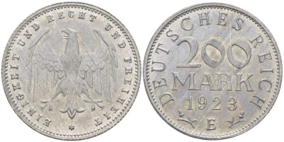 ГЕРМАНИЯ 200 МАРОК 1923 E KM 35, J. 304, Weege 22 алюминий 210-511