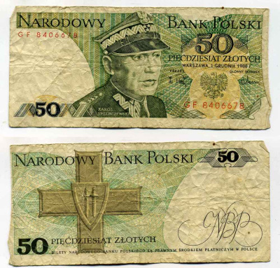 Польша 50 злотых 1988 Кароль Сверчевский, знак Грюнвальдского ордена Pick 142 c бумага 8588-4-1-2