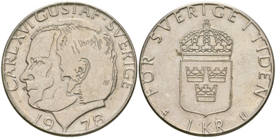 Швеция 1 крона 1978 Карл XVI Густав (1973- ) KM 852 медь плакированная медно-никелем 4364-3444