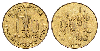 Западная Африка (BCEAO) 10 франков 1990 ФАО KM 10 медь алюминий никель UNC 4671-155