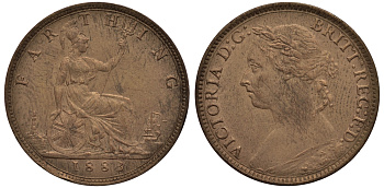 Великобритания 1 фартинг 1883 Виктория (1837-1901) KM 753, Spink 3958 бронза 1523-945