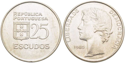Португалия 25 эскудо 1985 KM 607а медно-никель 113-933