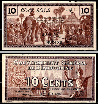 Французский Индокитай 10 центов ND (1939) Pick 85 e бумага 435-34-3-1