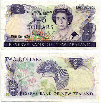 Новая Зеландия 2 доллара 1981-1992 signature: Brash Pick 170c бумага VF 7523-45-1-1