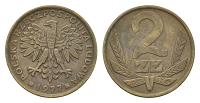 Польша 2 злотых 1977 Y 80.1 латунь 4685-1162
