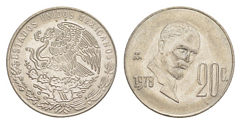 Мексика 20 сентаво 1978 Mo, Франциско Индалеси KM 442 медно-никель 4636-466