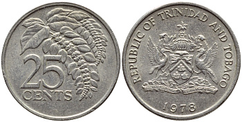 Тринидад и Тобаго 25 центов 1978 цветок дикая пуансеттия KM 32 медно-никель 4396-738
