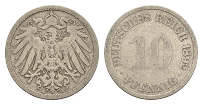 Германия 10 пфеннигов 1892 A, Вильгельм II (1888-1918) KM 12, J. 13 медно-никель 4640-228