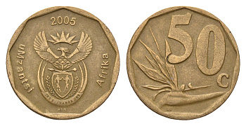 ЮАР 50 центов 2005 Зантедеския Эллиота (калла), герб, год-тип KM 294 сталь плакированная бронзой 4693-433