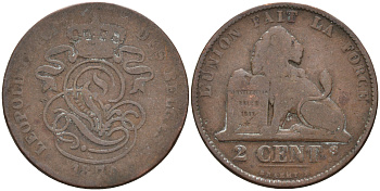 Бельгия 2 сантима 1871 Belges KM 35.1 медь 4595-214