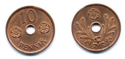 ФИНЛЯНДИЯ 10 ПЕННИ 1942 KM 33.1 медь 51-5019
