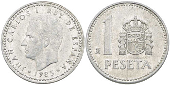Испания 1 песета 1985 M, Хуан Карлос I (1975-2014) KM 821 алюминий 213-142