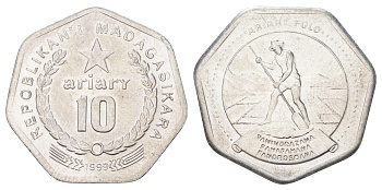 Мадагаскар 10 ариари 1999 KM 27 сталь плакированная никелем UNC 4624-557