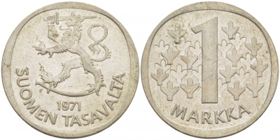 ФИНЛЯНДИЯ 1 МАРКА 1971 S KM 49а медно-никель 3718-754