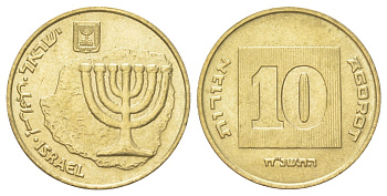 Израиль 10 агорот 1985 JE 5745 KM 158 алюминиевая бронза UNC 4625-455