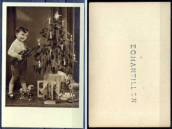 Бельгия образец фотокарточки мальчик с игрушками рядом с Рождественской елкой 2193-74