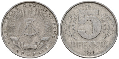 ГДР 5 пфеннигов 1968 A KM 9.1 алюминий 206-1142