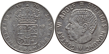 Швеция 1 крона 1970 Густав VI Адольф (1950-1973) KM 826a медь плакированная медно-никелем 4388-941