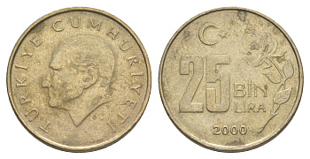 Турция 25000 лир 2000 Кемаль Ататюрк KM 1041 медь цинк никель 4648-922