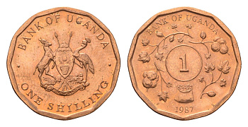 Уганда 1 шиллинг 1987 KM 27 сталь плакированная медью UNC 4513-347