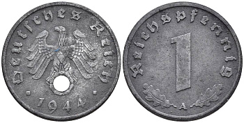 Германия 1 рейхспфенниг 1944 A KM 97, J. 369 цинк 4547-247