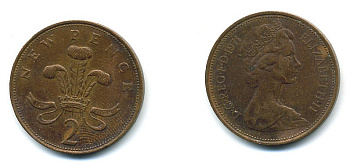 Великобритания 2 пенса 1971 Елизавета II (1952-2022) КМ 916, Spink 4235 (C1) бронза 4110-627