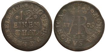 Саксония 1/12 талера 1709 EPH, Фридрих Август I (1694-1733), вес 2,89 гр. KM 765, Kahnt 182 b, Kohl 403, G?tz 5686, Slg. Merseburger 1638, Kopicki 10734. серебро 1516-1245