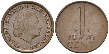 Нидерланды 1 цент 1970 Юлиана (1948-1980) КМ 180 бронза    4602-464