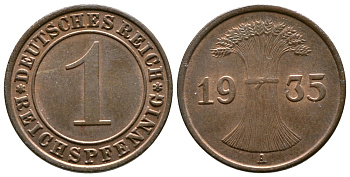 Германия 1 рейхспфенниг 1935 A KM 37, J. 313 бронза 4380-1268