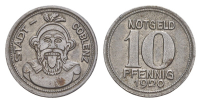 Кобленц 10 пфеннигов 1920 Funck 80.3, Men05 4526.8, Men18 5727.8 железо 4643-1043