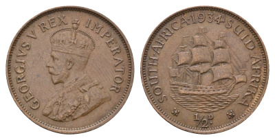 ЮАР 1/2 пенни 1934 Георг V (1910-1936) KM 13.3 бронза 4678-221
