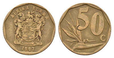 ЮАР 50 центов 1997 Зантедеския Эллиота (калла), герб KM 163 сталь плакированная бронзой 4687-733