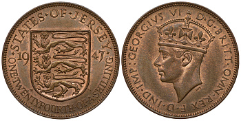 Джерси 1/24 шиллинга 1947 Георг VI (1936-1952) KM 18 бронза UNC 4393-1214